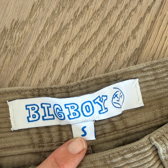 BIGBOY Corduroy Pants in Light Olive with Logo Tag - Picture 2 of 4
